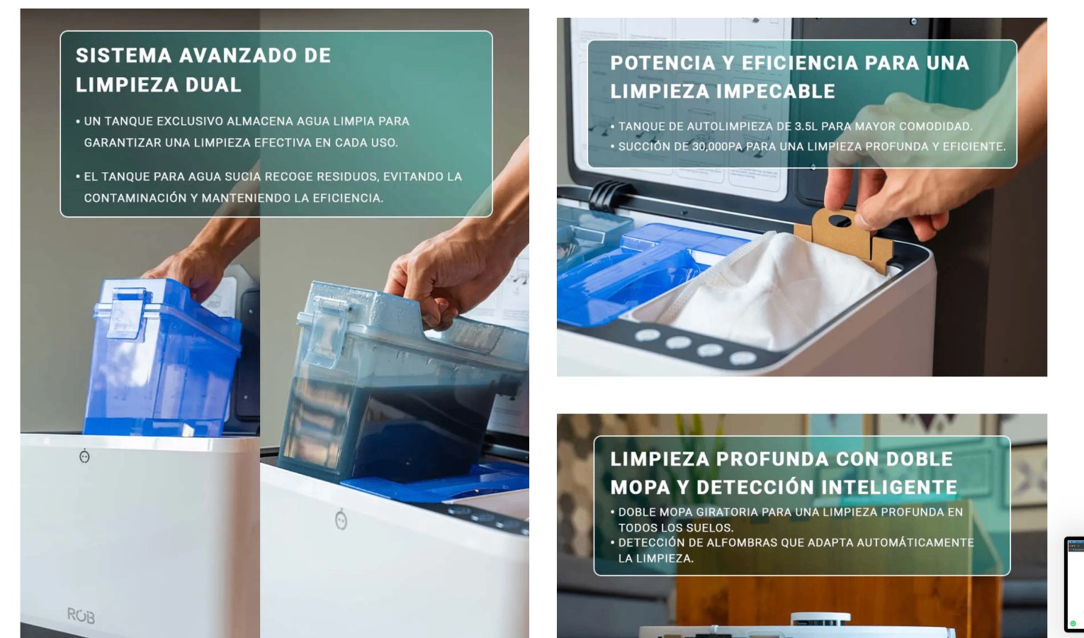 Sistema avanzado de limpieza dual y doble mopa
